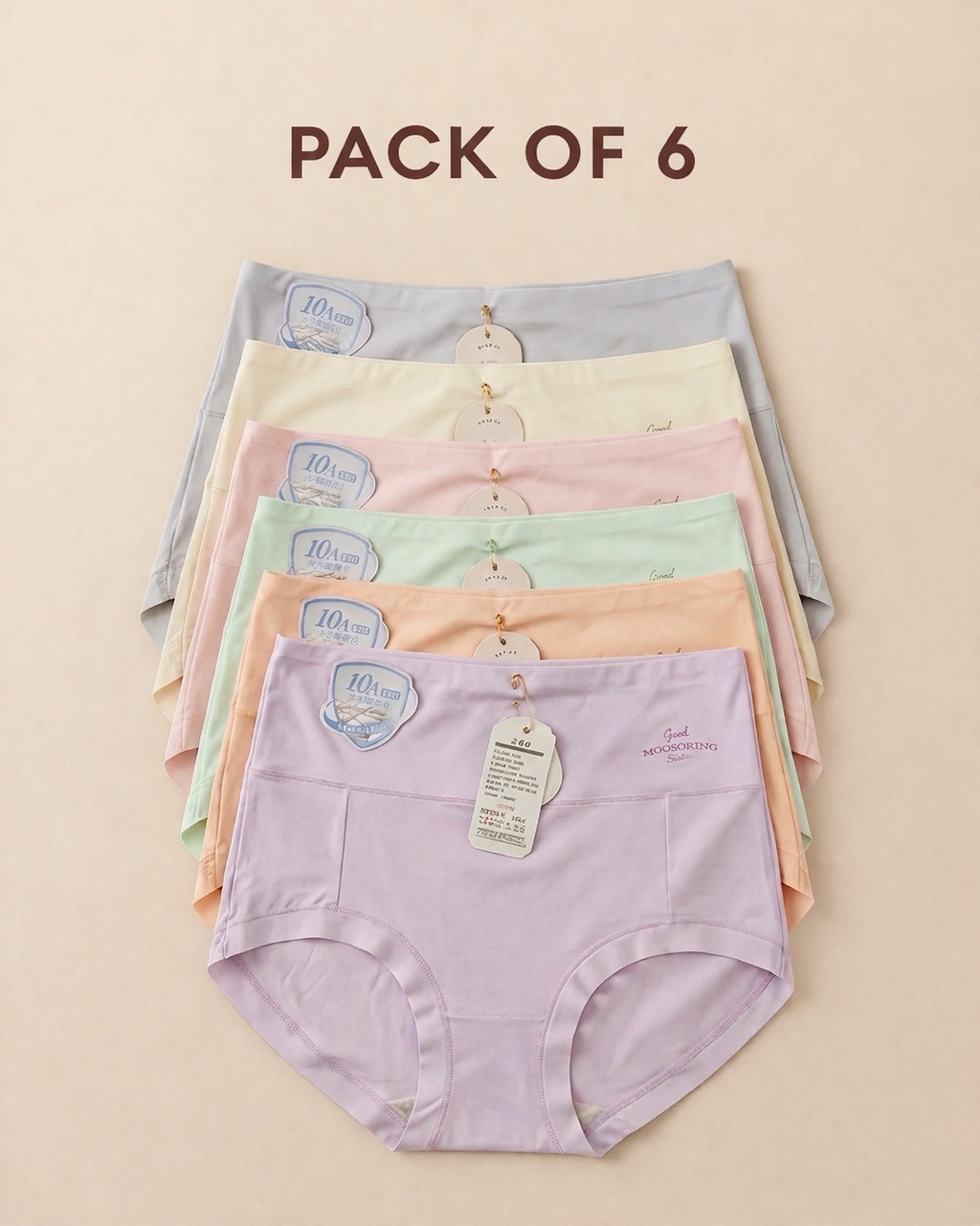 Pack of 6-High Waist Soft Stretch Imported Panties
