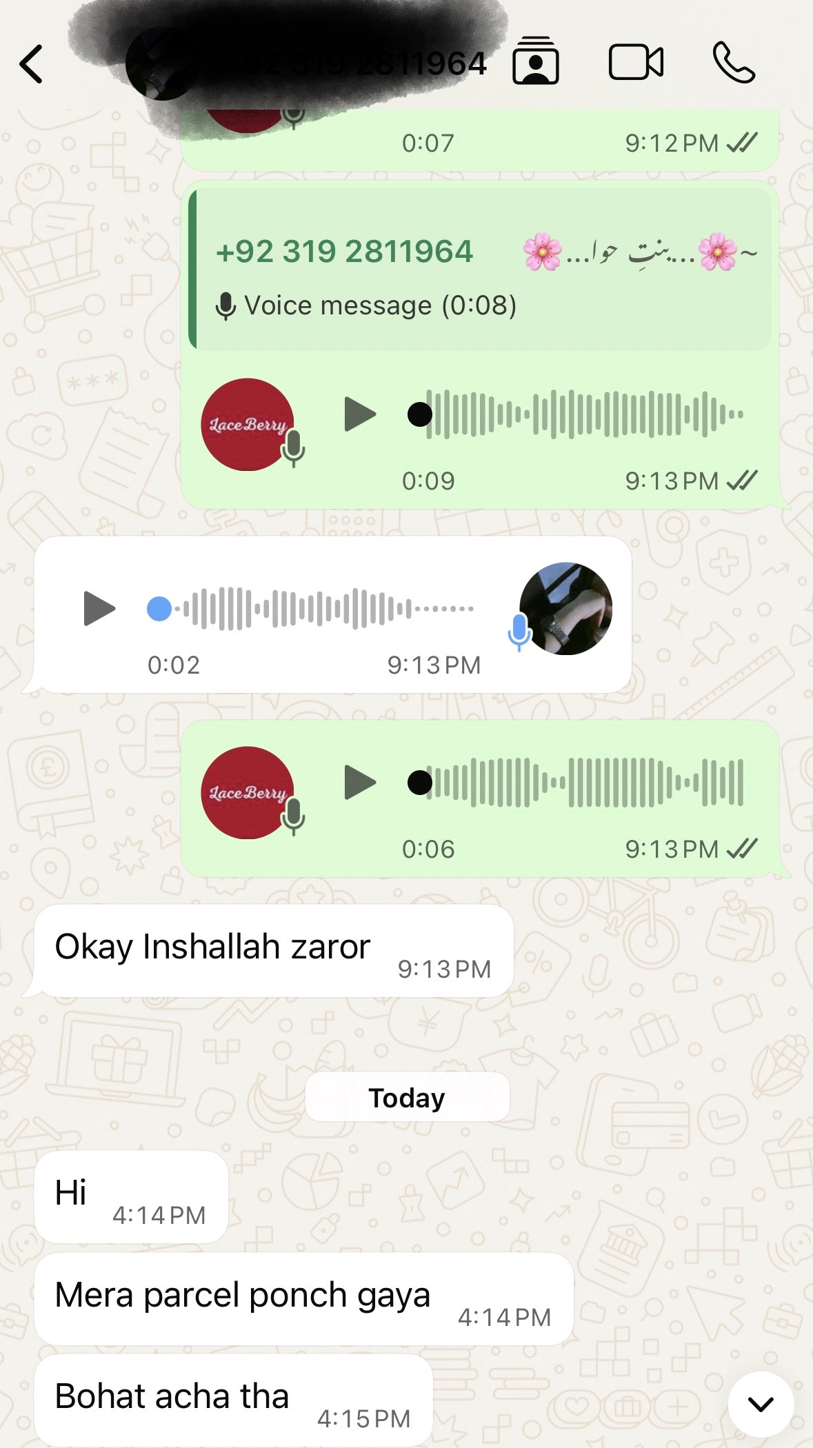 Customer review on WhatsApp