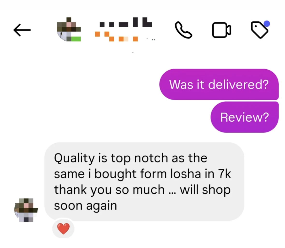 Customer review on WhatsApp