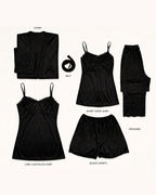 Navy Blue Royal Jersey Silk 5 Pc Nighty Set - Free Size