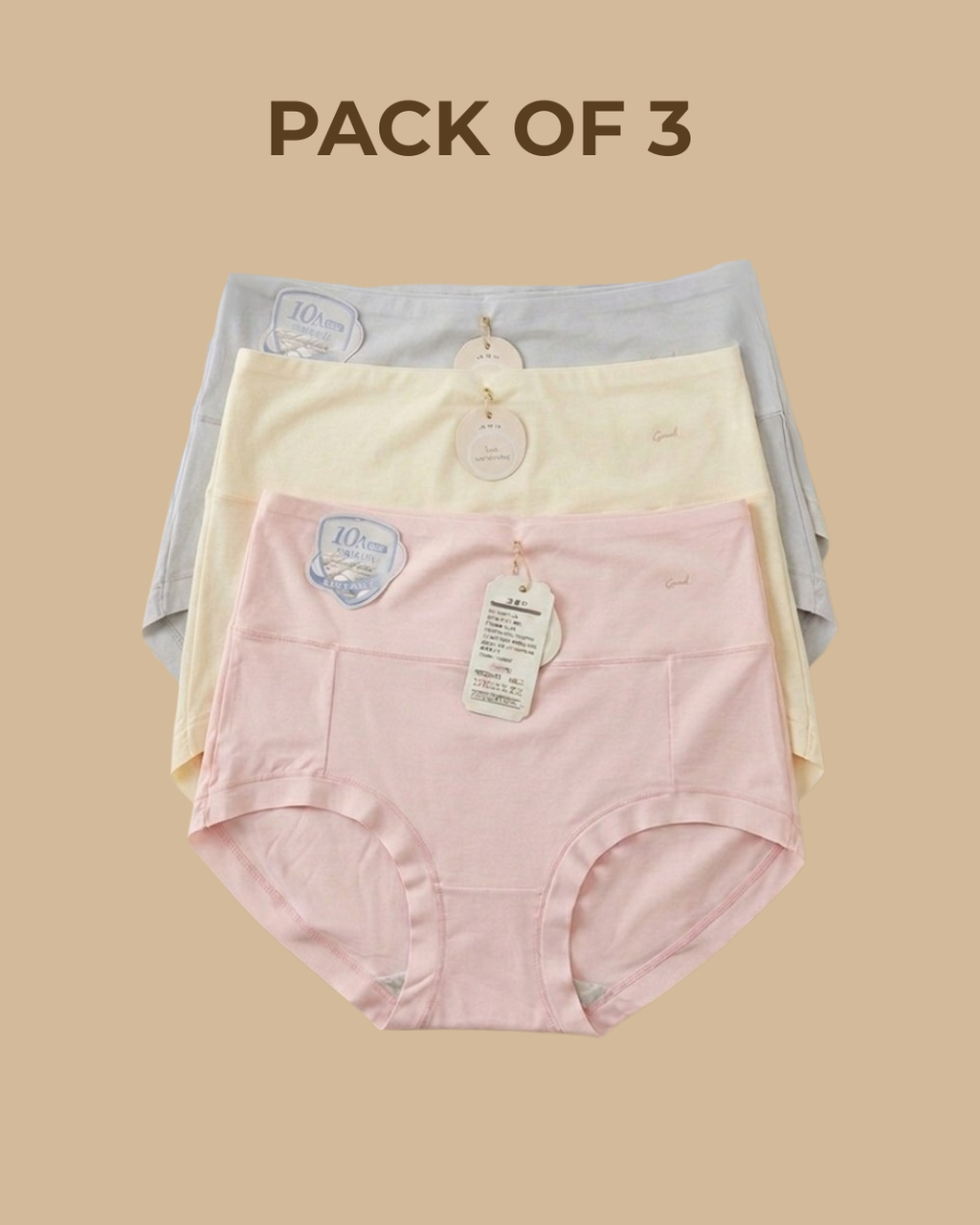Pack of 3-High Waist Soft Stretch Imported Panties