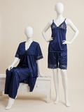 Navy Blue Luxe Jersey Silk 4 Piece Nighty Set - Free Size