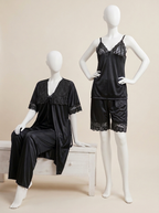Black Luxe Jersey Silk 4 Piece Nighty Set - Free Size