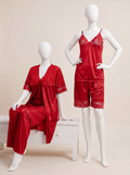 Red Luxe Jersey Silk 4 Piece Nighty Set - Free Size