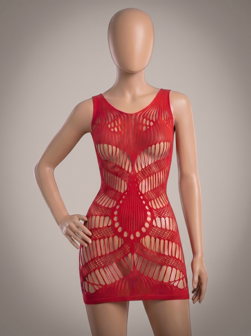 Red Imported Hollow Out Mesh Body Stocking - Free Size