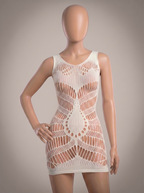 White Imported Hollow Out Mesh Body Stocking - Free Size