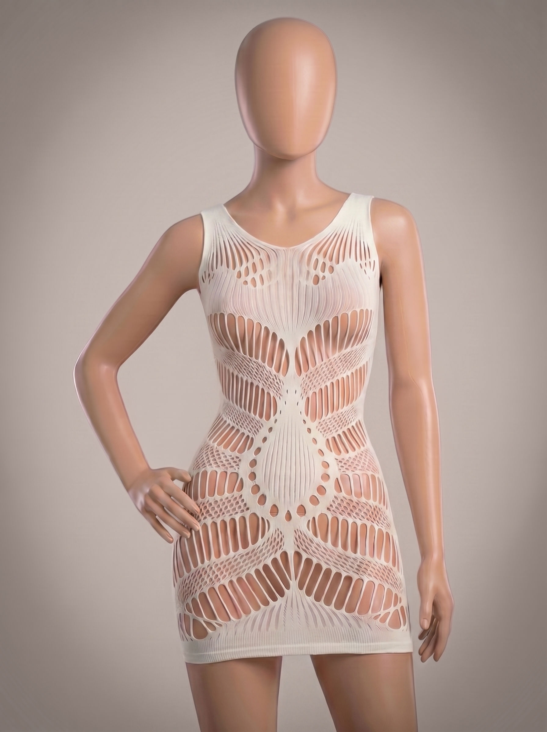 White Imported Hollow Out Mesh Body Stocking - Free Size