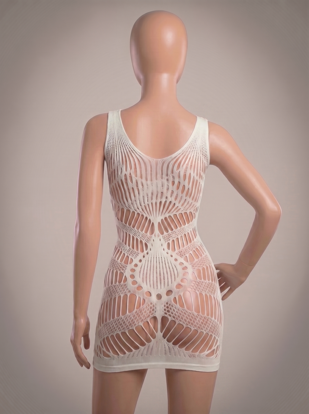 White Imported Hollow Out Mesh Body Stocking - Free Size