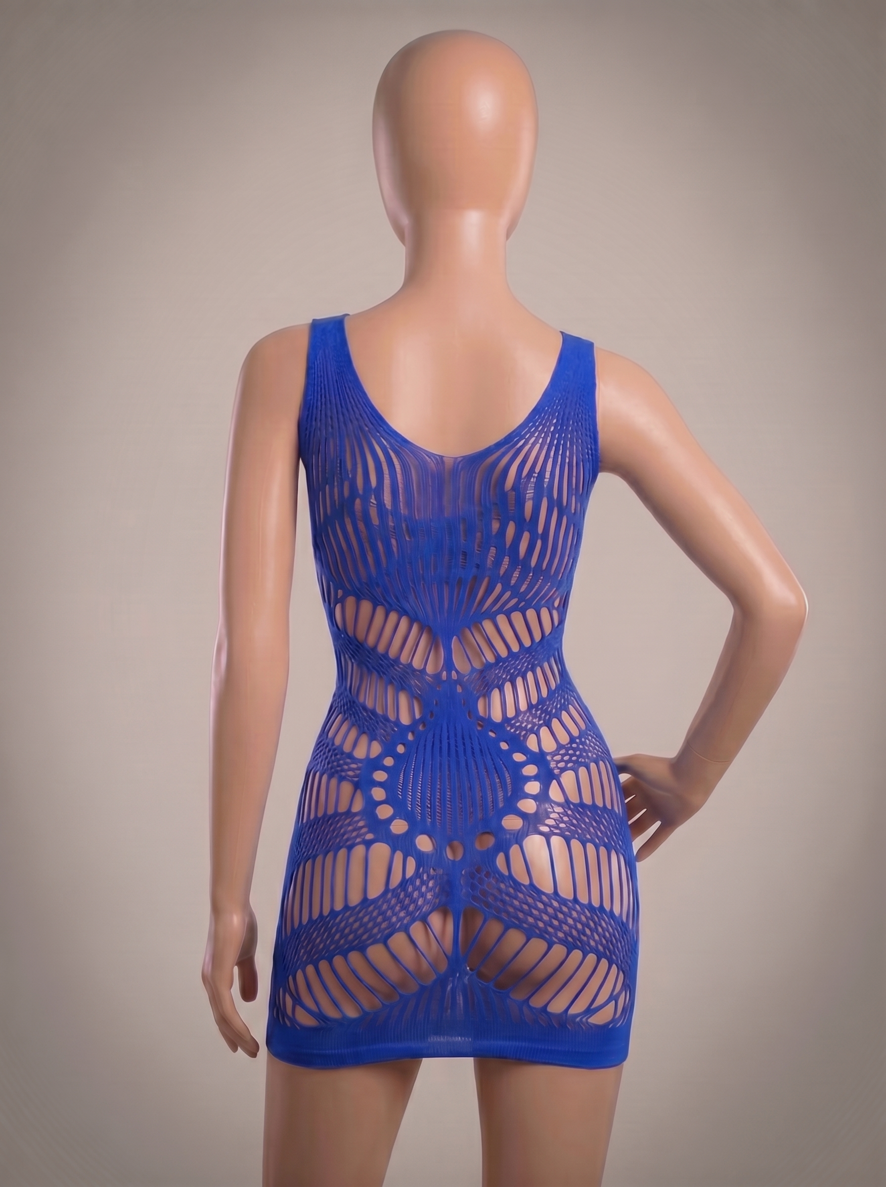 Blue Imported Hollow Out Mesh Body Stocking - Free Size