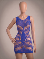 Blue Imported Hollow Out Mesh Body Stocking - Free Size